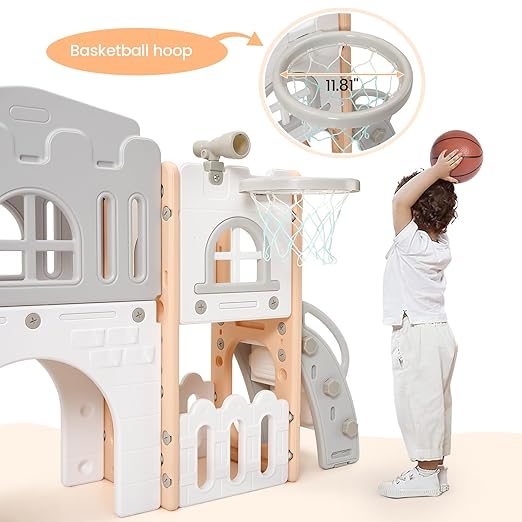 Toddler Slide 8-in-1 Toddler Playset with Slide for Ages 1-3 – Indoor & Outdoor Kids Playground Including Climber, Crawl Tunnel, Basketball Hoop, Telescope & Storage