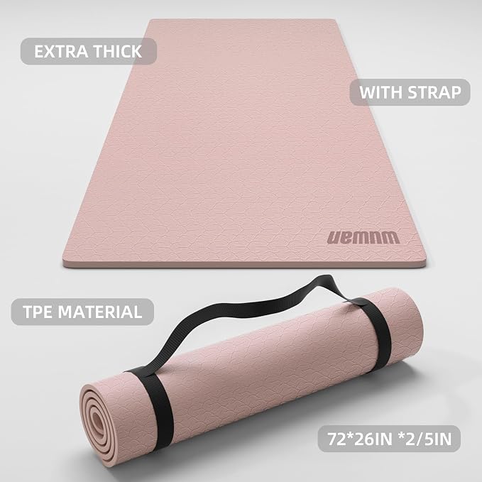 10 mm Yoga Mat 72"x26" TPE Non-Slip Exercise Mat 0.4" Thick, Easy-to-Carry Fitness Mat for Yoga, Pilates & Workout, Professional Mat, Made with Recyclable Material, Durable, Easy to Clean