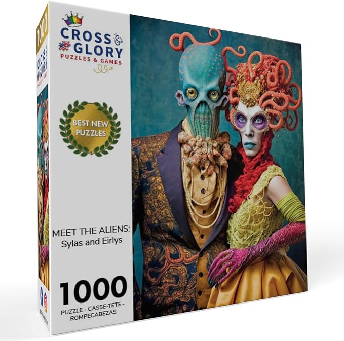 1000 Piece Jigsaw Puzzle for Adults - Cross & Glory - Meet The Aliens Series| Collectible Sci-Fi Illustration (Sylas and Eirlys)