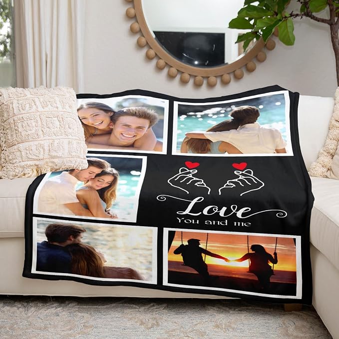 inkArts Personalized Blanket with Photo, Custom Blanket, Customized Photo Blankets, Customizable Picture Blankets, Personalized Anniversary Couple Gifts for Her Him Women Men