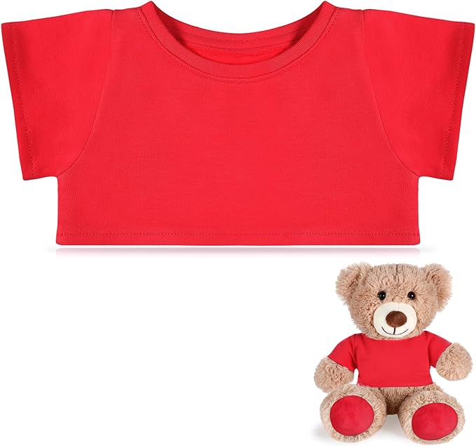 Bear Tee Shirt Fit Most Bear Clothes Stuffed Animal Clothes Shirt Basic Stuffed Bears Dolls Shirt (14-18inch,Red)