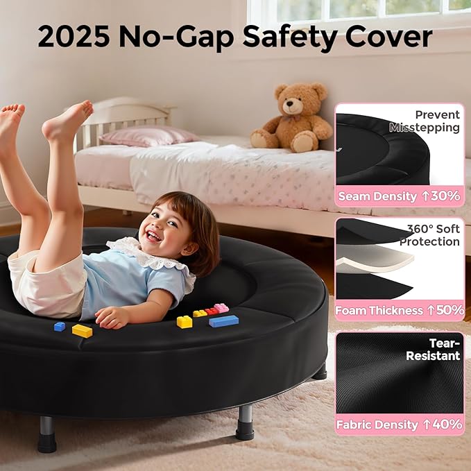 BCAN SP1 36'' Toddler Trampoline, ASTM Certified - Kids Trampoline for Ages 1-6, Foam Handle & Safe Thickened Cover, Mini Trampolines for Kids Indoor, Easy to Assemble| FED Fitness