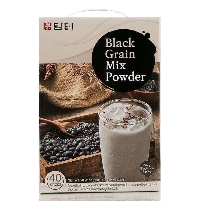Damtuh Misugaru Powder Drink Mix – Korean Black Grain Blend with Roasted Black Rice, Bean & Sesame, Latte-Style Drink, Caffeine-Free, 20g x 80 Stick Packs
