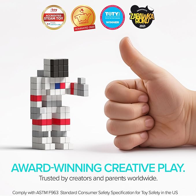PIXIO Amphibio- Tiny Magnetic Blocks Building Toy in The Pixel Art Style with Free App - 5/16" Plastic Cubes with 6 Magnets Inside - Open Ended Toy - Creativity Toy for Ages 6+
