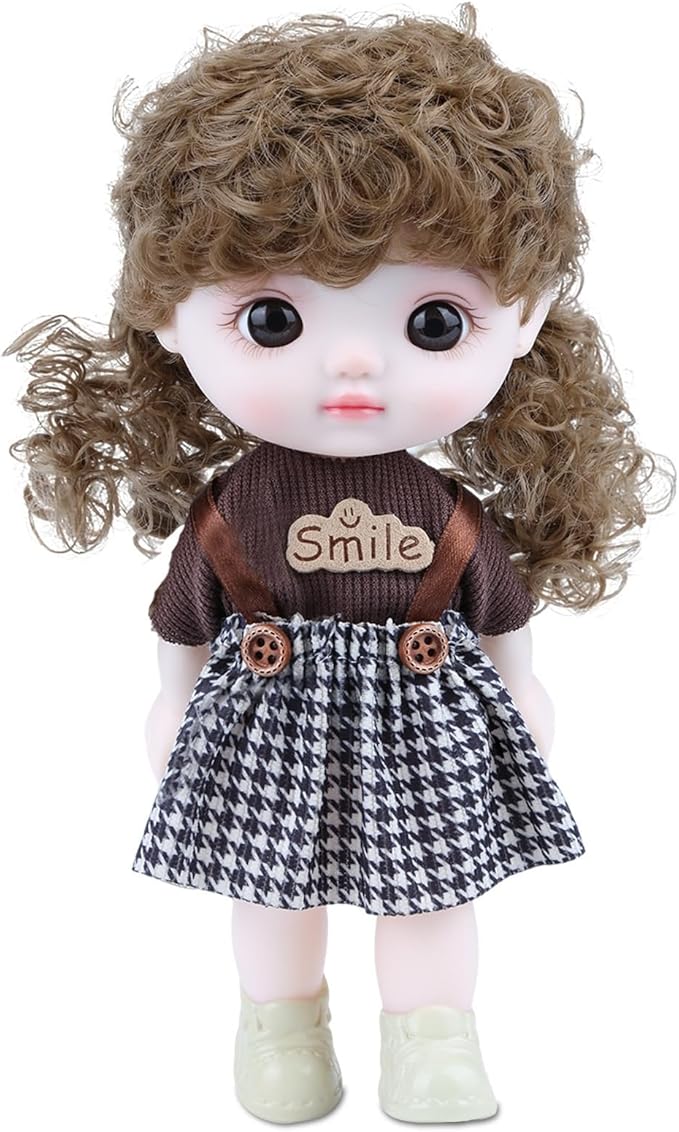 Kawaii Vinyl Dolls, Fashion Dolls Plush Toys for Girls with Strap Dress Double Ponytail Vinyl Face, Lovely Jointed Doll Fashional Stuffed Animals Gift for Birthday Christmas Collectible Toys 8.6 Inch