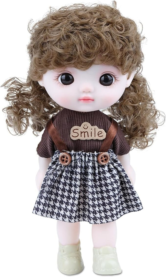 Kawaii Vinyl Dolls, Fashion Dolls Plush Toys for Girls with Strap Dress Double Ponytail Vinyl Face, Lovely Jointed Doll Fashional Stuffed Animals Gift for Birthday Christmas Collectible Toys 8.6 Inch