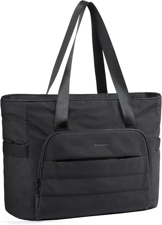 BAGSMART Tote Bag for Women, Lightweight Tote Bag with Yoga Mat Strap, Quilted Handbag for Daily, Work, Gym
