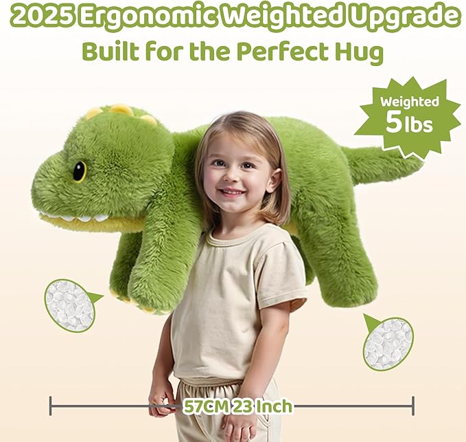 Weighted Stuffed Animals with Microwavable Heating Pad - 5lb Adjustable, Heatable & Coolable Dinosaur Plush for Relaxation, Removable Inner Pad, Plush Gift for Kids Adults (23 Inch)