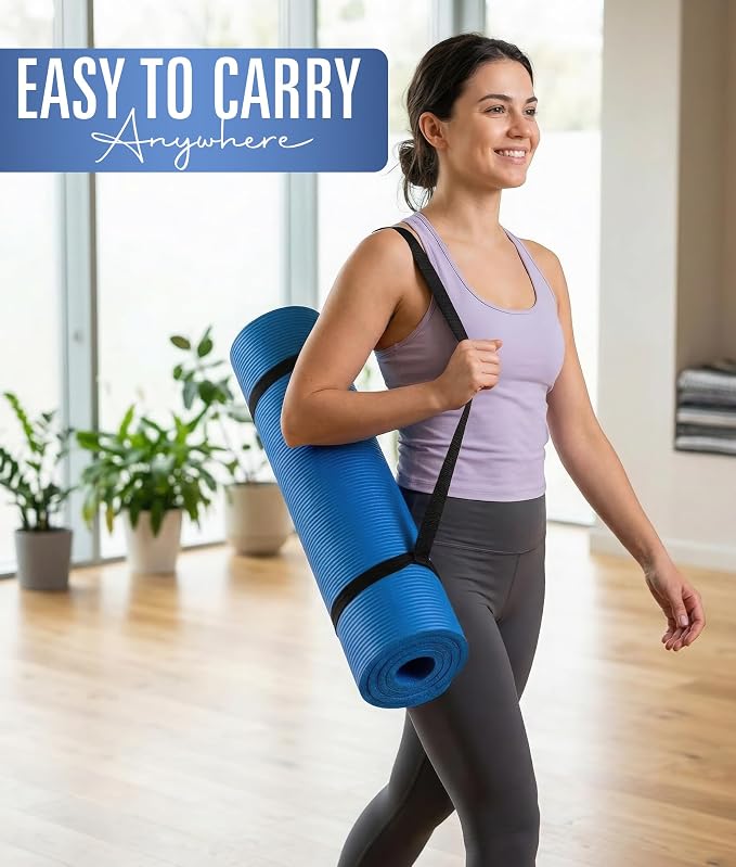 ROMIX Yoga Mat Thick 2/5 Inch (10mm), 72"L x 24"W Non-Slip Workout Mat, Large Yoga Mats for Women Men With Carry Bag and Strap, Exercise Mats for Home Workout Meditation Training Equipment
