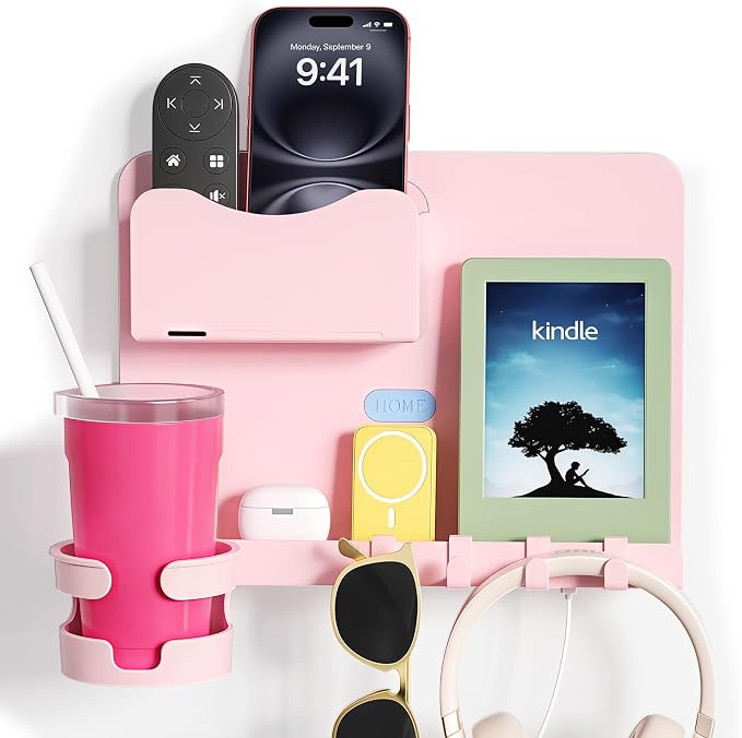 Floating Shelves for Bedside Shelf Accessories Organizer, Wall Mount Shelf Stick On, Cute Room Decor Aesthetic, Girls Room Decor, Cool Stuff for Bedroom Storage and Organization (Pink)