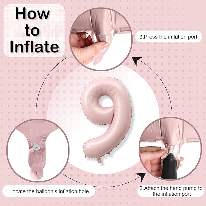 Big Number 9 Balloons, Dusty Light Pink Foil 9 Balloon Numbers 40 Inch, Giant 9th Birthday Party Decor, Pastel Baby Blush Pink Mylar Helium Self Inflating Balloon for Girls Anniversary Decorations