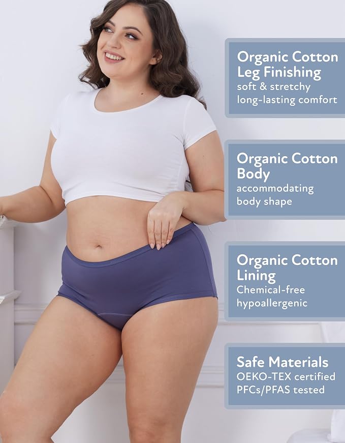 Goat Union Organic Cotton Boyleg Period Underwear for Women & Teens - Moderate Absorbency Period Panty