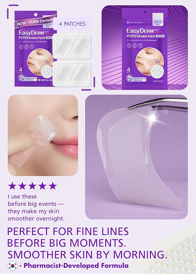 DWEasyDerm EasyDerm PDRN Patch – Under Eye & Smile Line Care, 4 Patches | K-Beauty Korean Skincare with Collagen & EGF, PDRN Eye Mask, Self-Care Essential