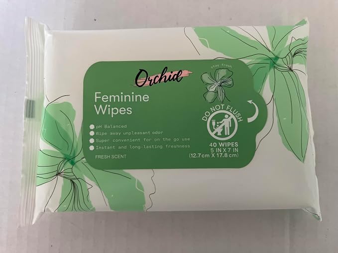 Orchid Feminine Wipes, pH Balanced, Fresh Scent, 40 Count, 5x7 Inch