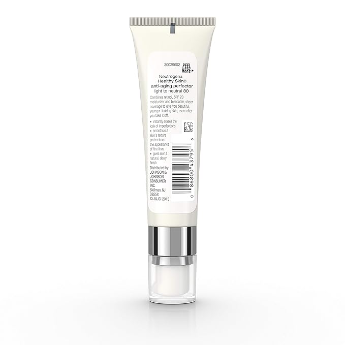 Neutrogena Retinol Treatment & Tinted Facial Moisturizer, Healthy Skin Anti-Aging Perfector, Broad Spectrum SPF 20 Sunscreen & Titanium Dioxide, Blendable Sheer Coverage, 30 Light to Neutral, 1 fl. Oz