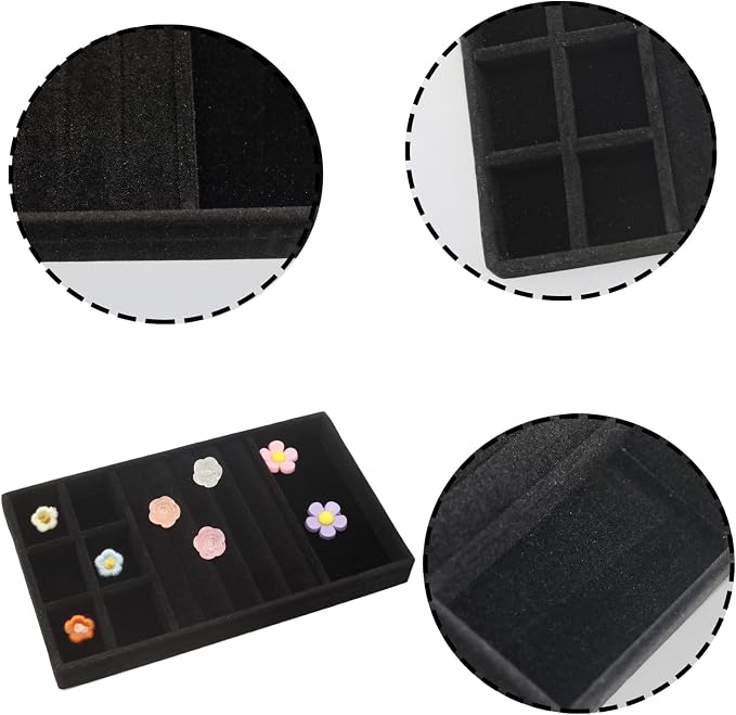 Velvet Jewelry Organizer Tray, Black 3-in-1 | Stackable Jewelry Storage Display Tray with Removable Dividers for Drawer Dresser Cloest Organizer