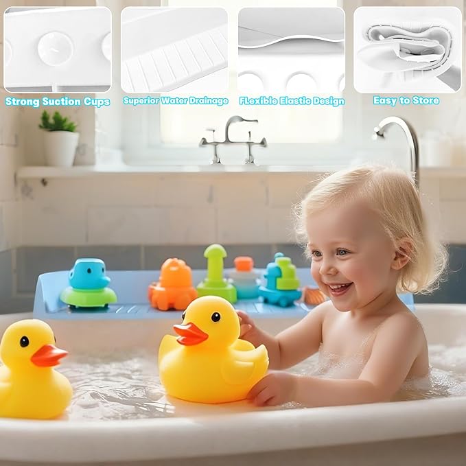 Extra Long White Bathtub Splash Guard Splash Guard Silicone Toy Shelf Holder Prevent Water Spills Kid Bath Tub Accessories (2.6FT, White)
