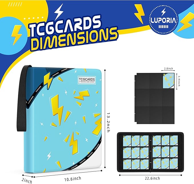 Trading Card Binder 9 Pocket,900 Pocket Card Collection Binder with 50 Removable Sleeves,PU Waterproof Top Card Book,3-Ring Zipper Collectible Trading Card Album for MTG/TCG/Card Holder Gift(Blue)