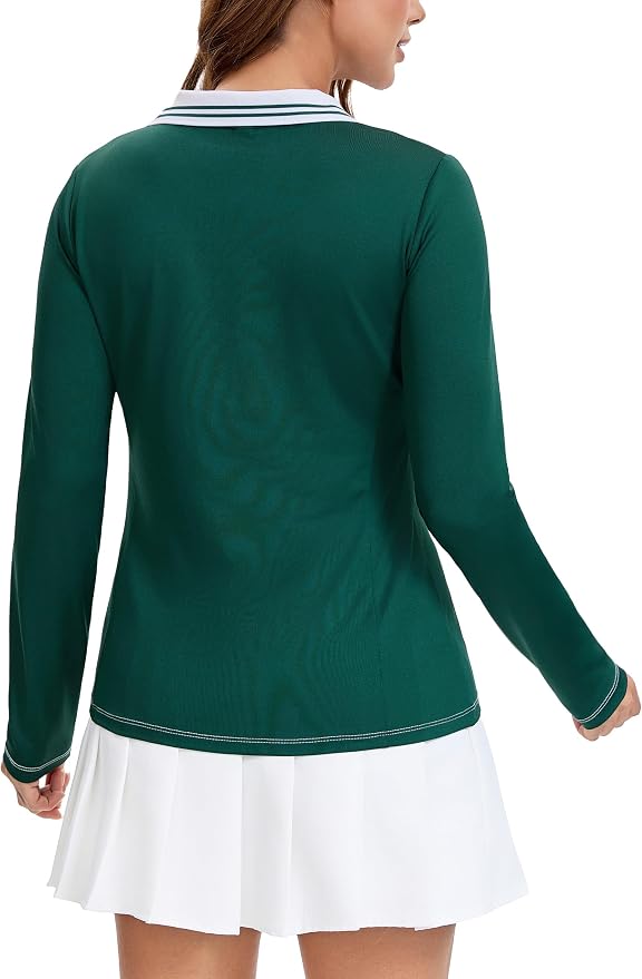 MathCat Womens Golf Shirts, Long Sleeve Polo Shirts Collared V Neck Tennis Shirts Breathable Athletic Tops