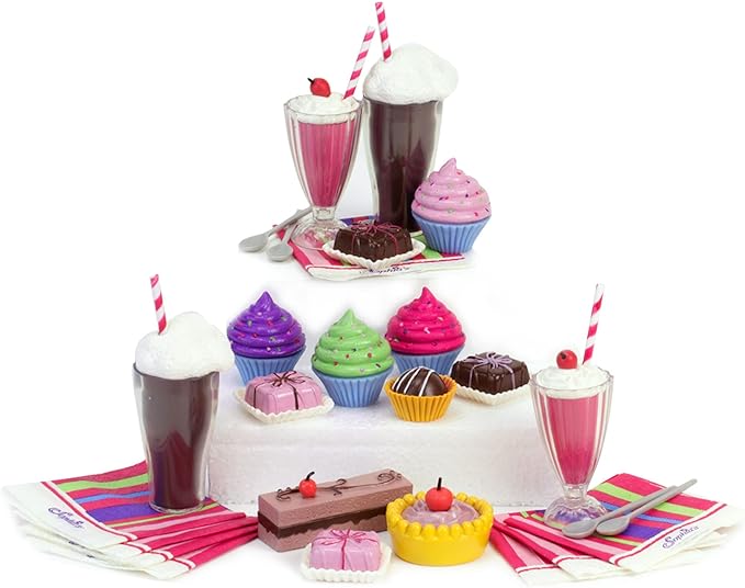 Sophia's 27 Piece Sweet Treats & Soda Fountain Accessories Set with Pretend Drinks and Realistic Desserts for 18" Dolls, Multicolor