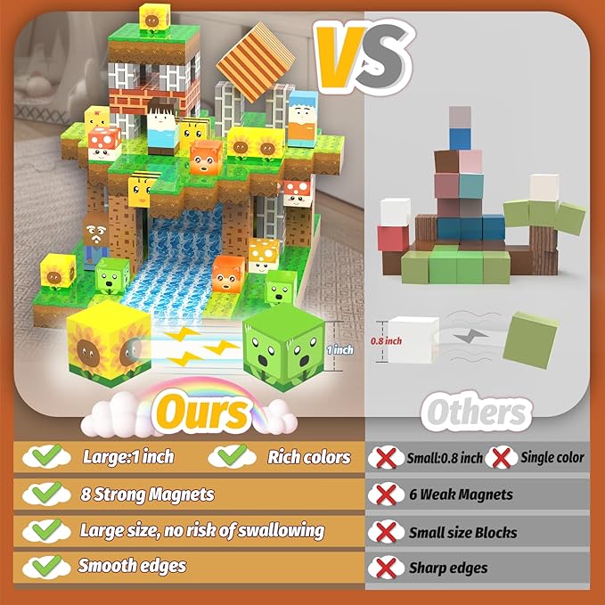 Magnetic Blocks Building Toys for Kids, 100PCS 1inch Magnet Cubes with Zombie Theme, Stacking Magnet Construction Tiles Toy Birthday Gifts for Boys Girls Age 3+ Years Old.