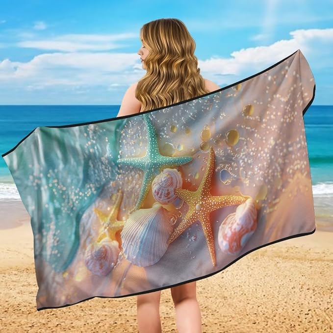 INSTANTARTS Starfish Shell Beach Car Seat Towel Covers Yoga Towel Car Seat Coverl
