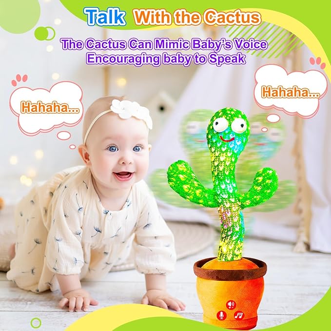 Rechargeable Baby Toys Dancing Talking Cactus Toy for Baby, Volume Adjustable, Singing, Mimicking, Repeating, Baby Infant Toys for Girls Boys, Valentine's Day Gifts for Kids Baby Todder