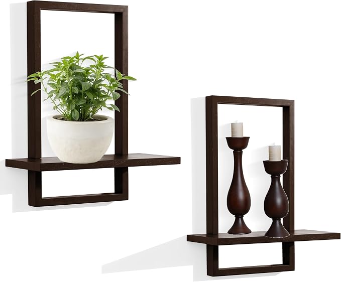 Floating Shelves for Wall,Decorative Wall Shelves,Plants Shelf Framed | Square Wall Decor,Art Sconces Artificial Vases Hanging Storage Shelf for Bathroom Living Room Modern Elegant,Wood,L+S,Walnut