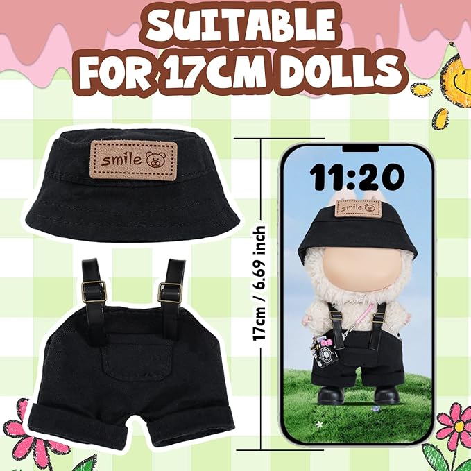 5 Piece Cute Doll Clothes 17 cm Outfit Blind Mystery Accessories Mini Stuff Dress Overalls Hoodie Pajamas Black