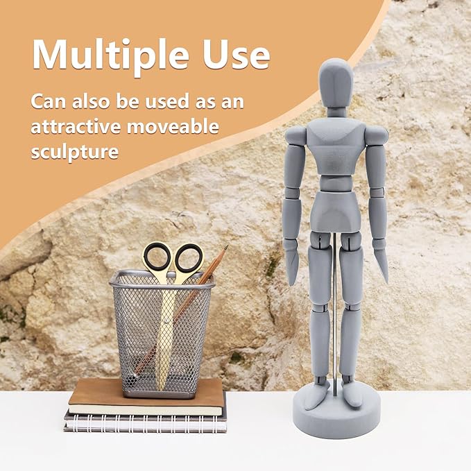 2-Pack 8" Wooden Mannequin Figures Artists Body Dolls Statue Human Action Drawing Model Posable Mini Art Manikin Stop Motion Figure, Wooden Dummy Gifts for Drawing, Painting, Sketching/Grey
