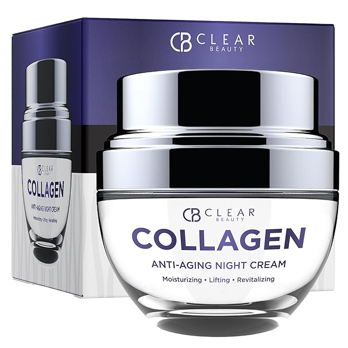 Clear Beauty Collagen Night Cream - Ultra Hydrating Face Moisturizer, Firms, Smooths & Restores Moisture - Dermatologist Tested, Anti Aging Korean Skin Care - Vegan, Clean Beauty - 1.69 Fl Oz