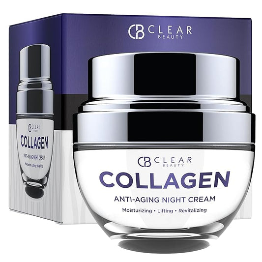 Clear Beauty Collagen Night Cream - Ultra Hydrating Face Moisturizer, Firms, Smooths & Restores Moisture - Dermatologist Tested, Anti Aging Korean Skin Care - Vegan, Clean Beauty - 1.69 Fl Oz
