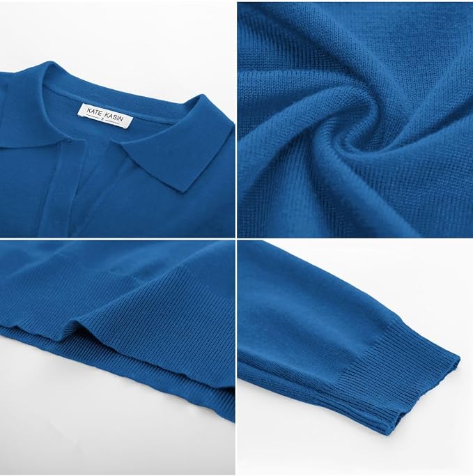 Women's Long Sleeve Classic V Neck Casual Fall Winter Polo Sweater Tops | Basic Collared Knitted Fashion Work Business Formal Daily Wear Versatile Pullover Shirts