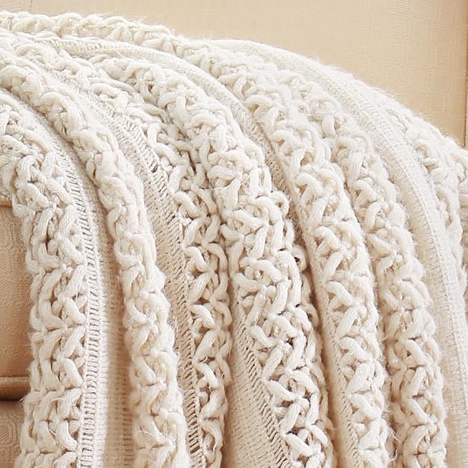 CREVENT Home Decor Farmhouse Couch Sofa Chair Bed Throw Blanket, Soft Warm Cozy Light Weight for Travelling (50''X60'' Beige/Ivory)