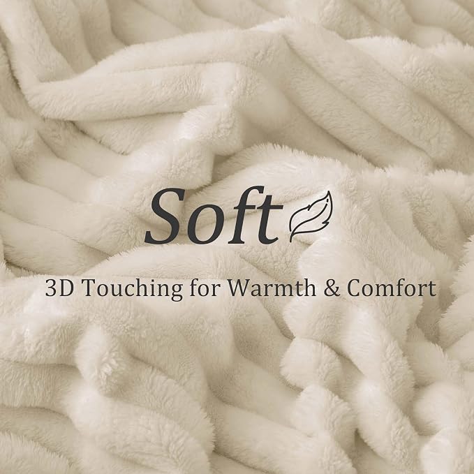 BEDELITE Ribbe Blankets Queen Size for Bed, Beige, 90"x90" | Ultra-Soft Plush Fleece, Warm Yet Lightweight, Ribbed Texture, Home Decor, Machine Washable, Giftable, All-Season Use