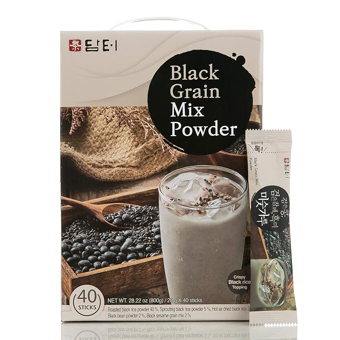 Damtuh Misugaru Powder Drink Mix – Korean Black Grain Blend with Roasted Black Rice, Bean & Sesame, Latte-Style Drink, Caffeine-Free, 20g x 80 Stick Packs