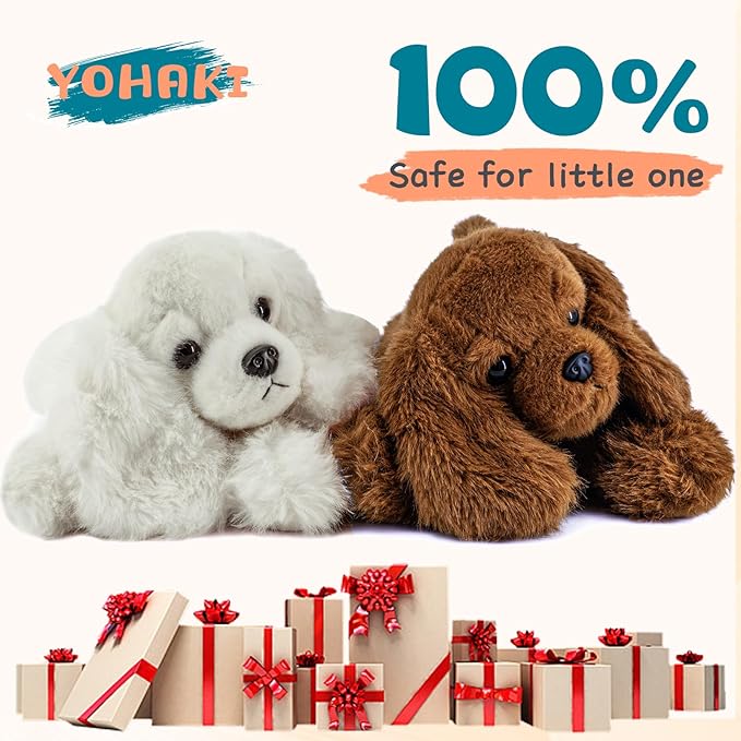 Plush Puppy Dog Set - 2 Pack 10 Inch Soft & Fluffy Stuffed Animal Dogs, Huggable White & Brown Plush Puppies, Cuddly Toy Gift for Kids & Dog Lovers, Machine Washable & Ultra-Soft