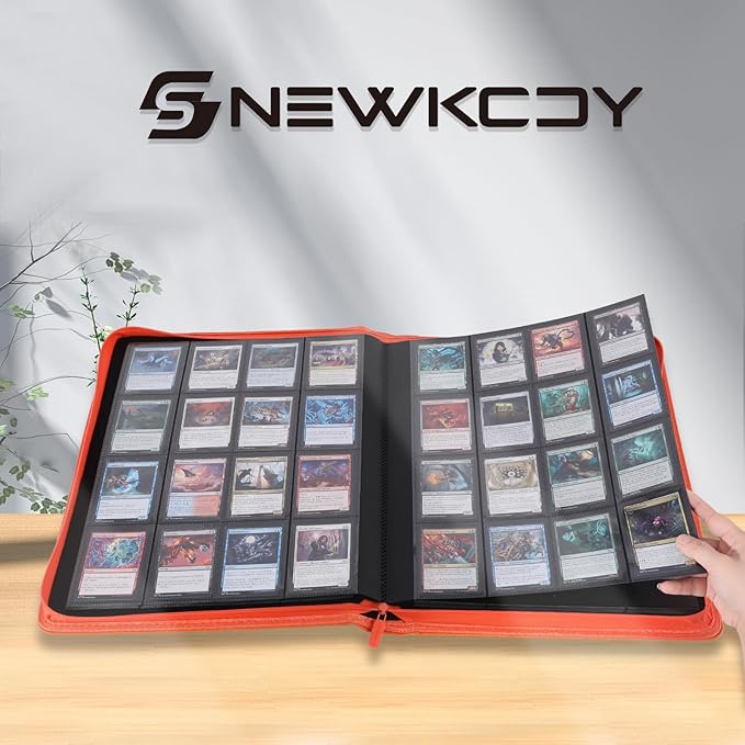 Snekdy premium 1024-pocket trading card binder, Card Albums 16 pockets, waterproof PU-leather Cover album with side loading, holds gaming, baseball (Orange)