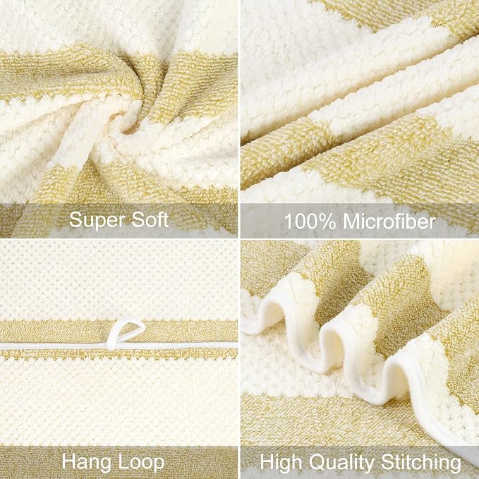 JML Microfiber Bath Towels Set, 2 Pack, 30" x 60", Oversized, Soft, Super Absorbent, Fast Drying, Perfect for Sauna, Shower, Sport, Fitness, Yoga, Waffle Stripe Light Brown