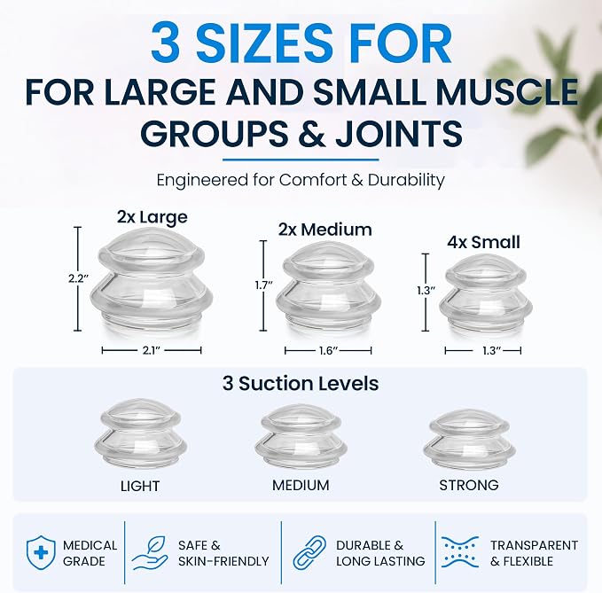 Lure Essentials Edge Silicone Cupping Set, Cupping Kit for Massage Therapy, Long Lasting Cups for Professional & Home Use, Body Sculpt Cup for Cellulite, Ultra Transparent Clear (8 Count)