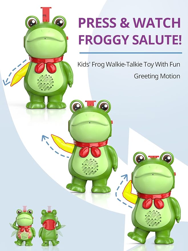 Toddler Walkie Talkies for Kids Rechargable, DIY Dress-Up Saluting Frog Toys, 2 Pack Cute Indoor Outdoor Playset with Stickers, Birthday for 3 4 5 6 7 8 Year Old Girls Boys