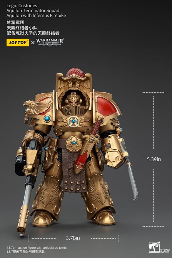 JOYTOY Warhammer The Horus Heresy Legio Custodes Aquilon Terminator Squad Aquilon with Infernus Firepike 1:18 Scale 5.4in Action Figure Mecha Joy Toy Collection Model