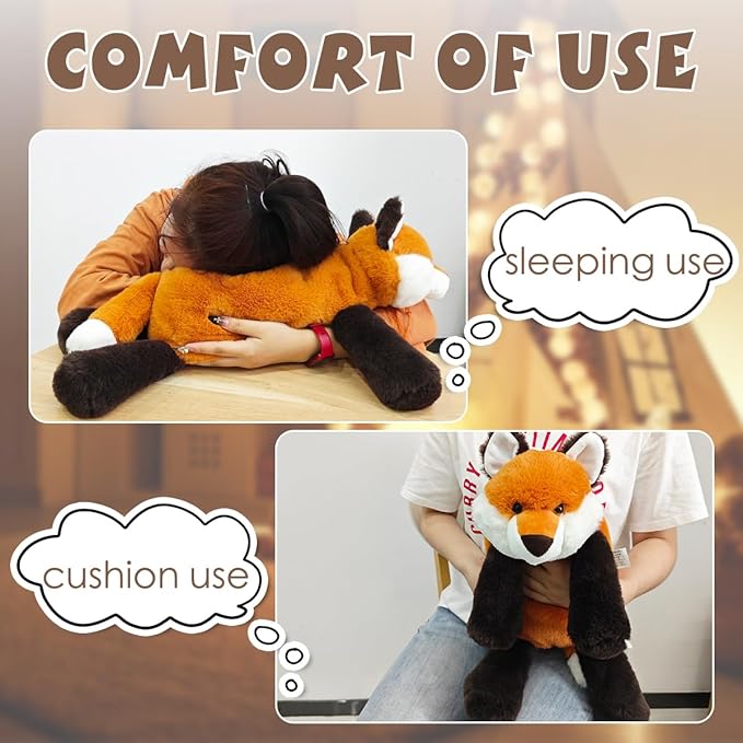 ARELUX Soft 18in Red Fox Stuffed Animals: Fox Plush Cute Cuddly Body Pillow Hug Sleeping Fluffy Wild Animal Toys Bed Decor Plushie Doll Friends Family Member