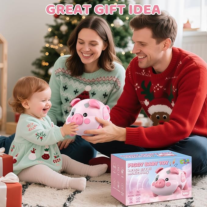 Baby Musical Toys for 6-12-18 Months, Musical Piggy Toys for Toddler 1 Year Old Baby Girl, Infant Crawling Light up Music Toys for Tummy Time Development, 1st Birthday Gift for Boy 7 8 9 10+ Month