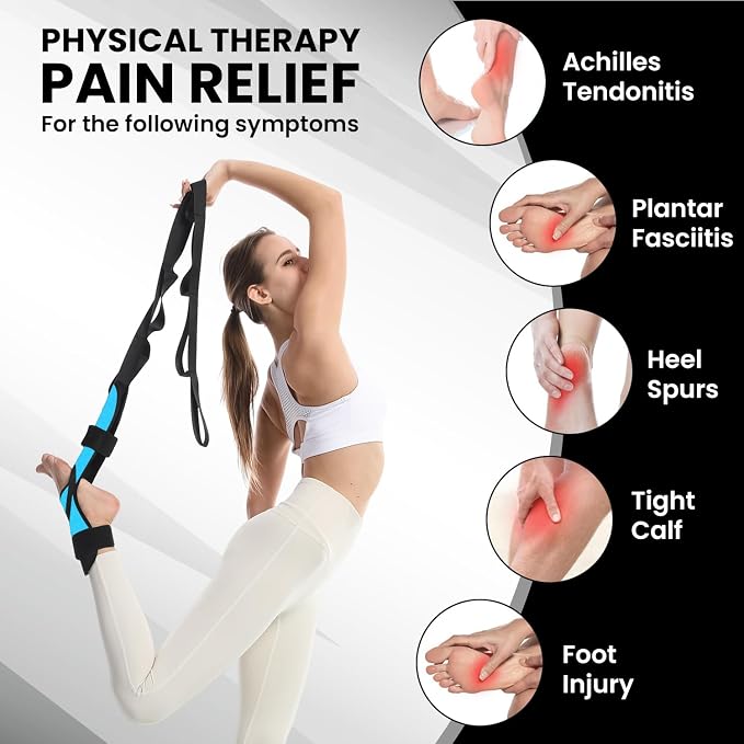 Foot and Calf Stretcher for Plantar Fasciitis Relief - Foot Rocker with Yoga Stretching Strap, Hamstring & Achilles Stretcher - Non-Slip Home Physical Therapy Equipment for Flexibility & Recovery
