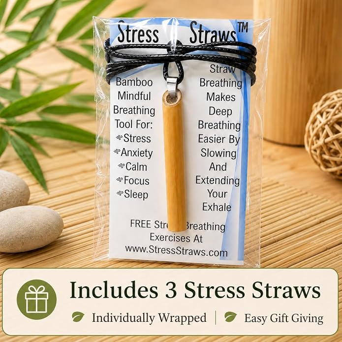 3-Pack Mindful Breathing Straw Necklaces For Natural Anxiety Relief- Yoga Breath Work Jewelry For Meditation And Deep Breathing Calming Exercises