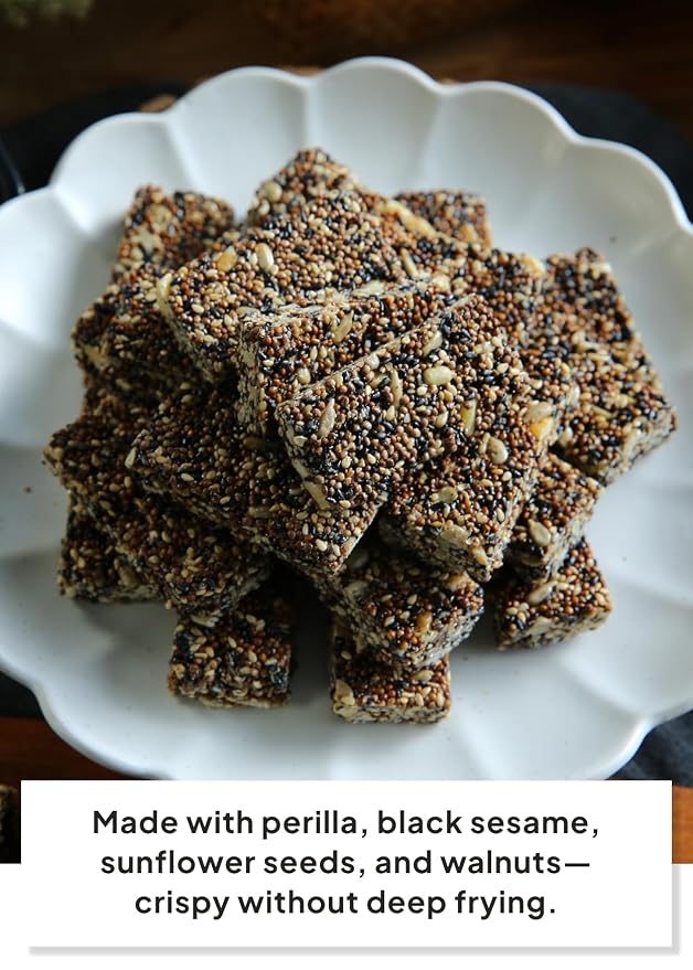 Korean Food Vegan Sesame Snack Bar Black Sesame & Perilla Seeds 0.35oz 24Ct | Vegan snack bars with black sesame, perilla seeds, bellflower, ginger, and rice syrup in 24-count packs