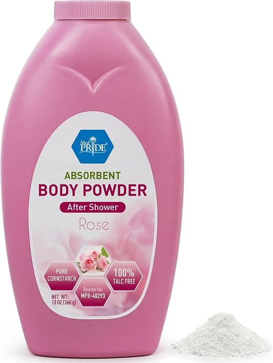 MED PRIDE Talc-Free Cornstarch Body Powder, Rose Scent, 13 oz Bottle