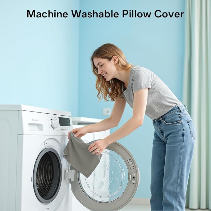 Neck Roll Pillow - Cooling Cover Round Neck Pillow for Sleeping - Memory Foam Cervical Support Pillow - Ergonomic Cylinder Pillows for Neck, Leg, Back, Yoga, Relaxing (Grey Blue)