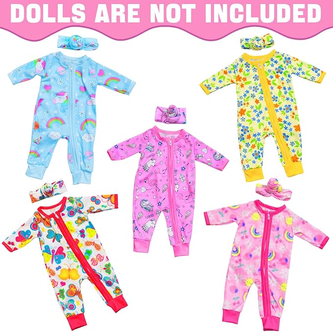 ZITA ELEMENT 5 Sets 14-18 Inch Baby Doll Clothes Outfits Casual Wear for 17 Inch Baby Doll Clothes 10 Pcs Doll Clothes and Accessories for 15 Inch Doll to 18 Inch Doll